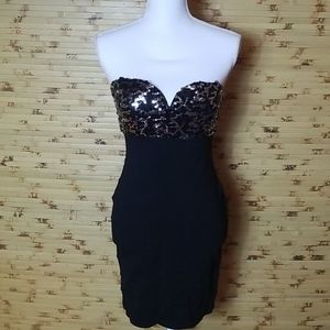 Strapless sequin black dress